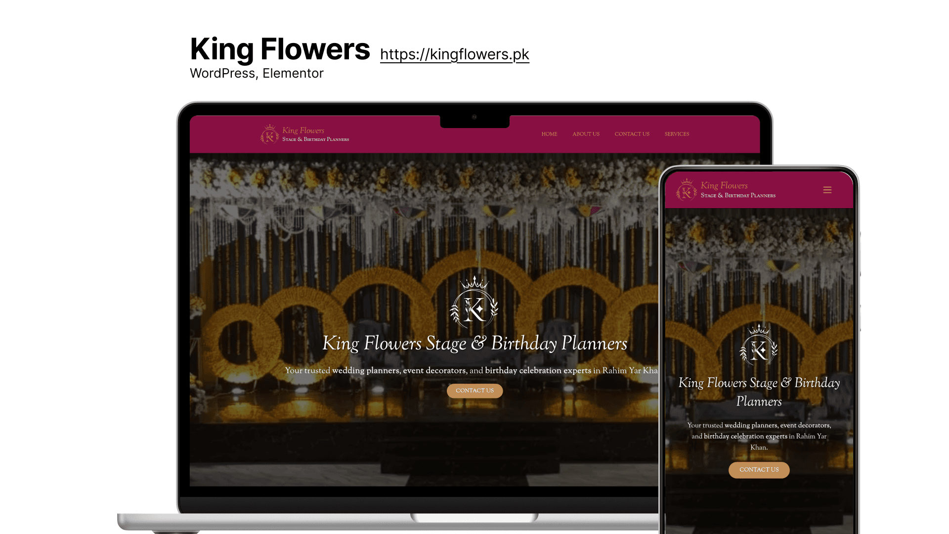 King Flowers Wedding &amp; Birthday Planner Company Website